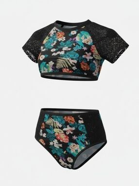 Floral Lace Sleeve Bikini Set